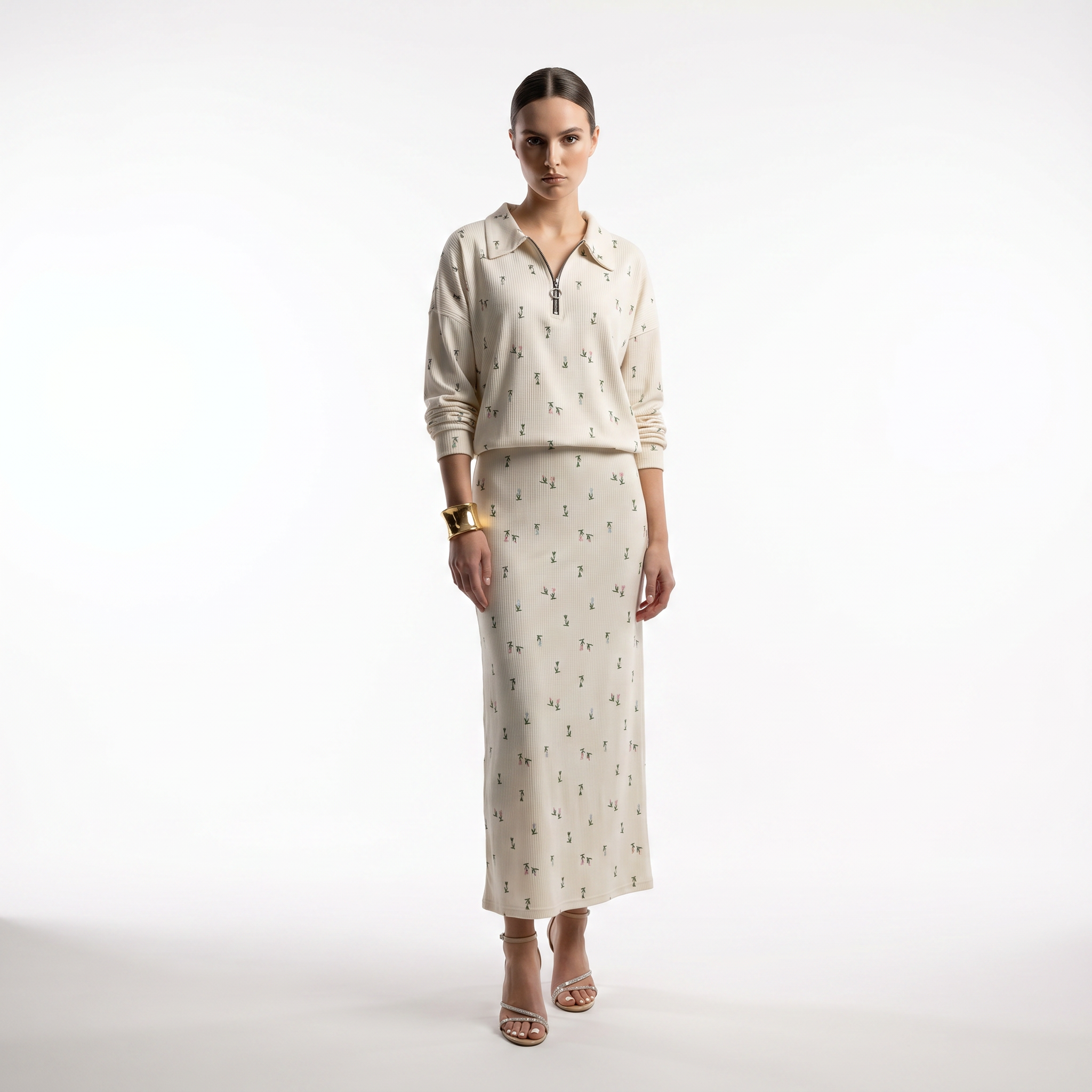 HEZAK Floral Ribbed Zip Co-ord  Set