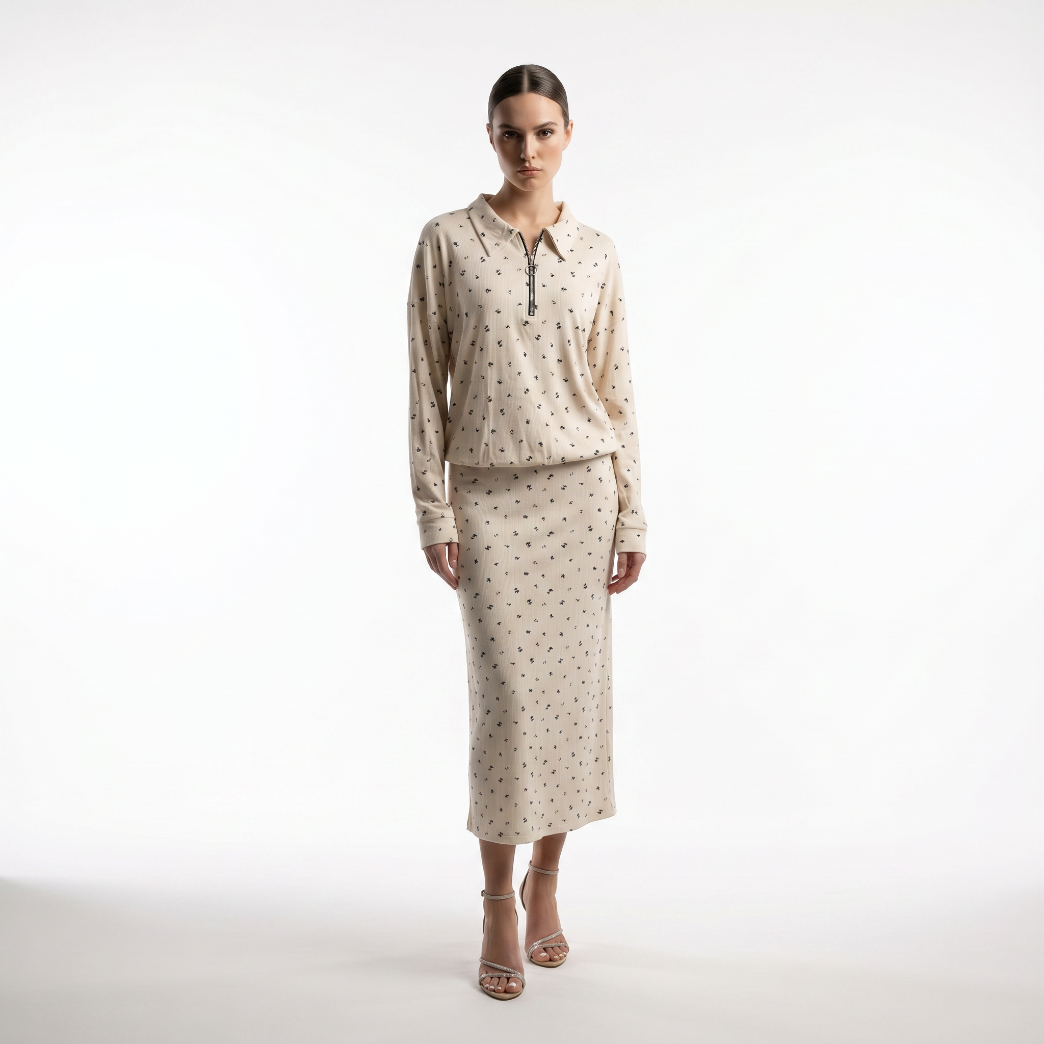 HEZAK Floral Ribbed Zip Co-ord  Set