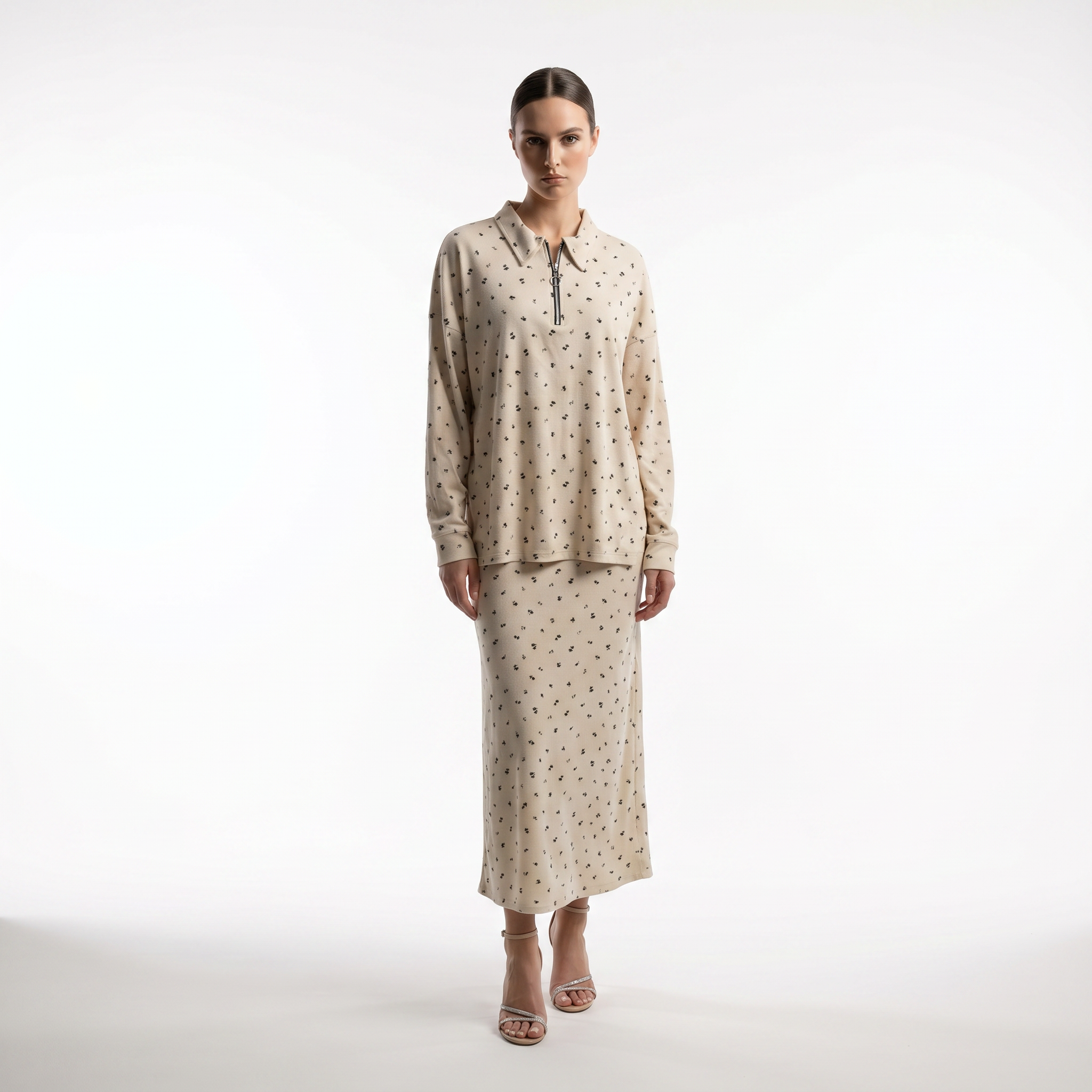 HEZAK Floral Ribbed Zip Co-ord  Set
