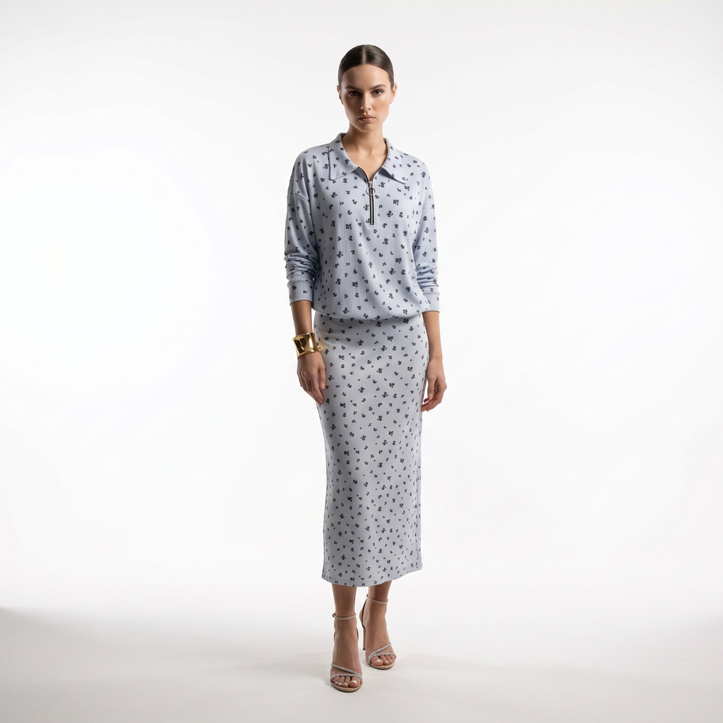 HEZAK Floral Ribbed Zip Co-ord  Set