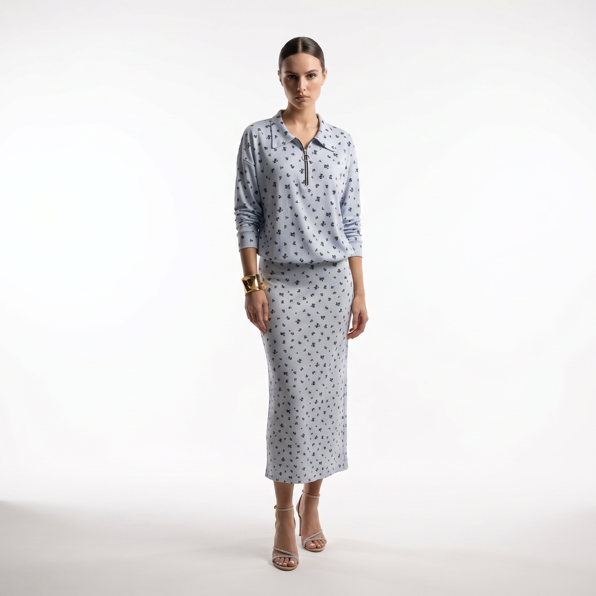 HEZAK Floral Ribbed Zip Co-ord  Set
