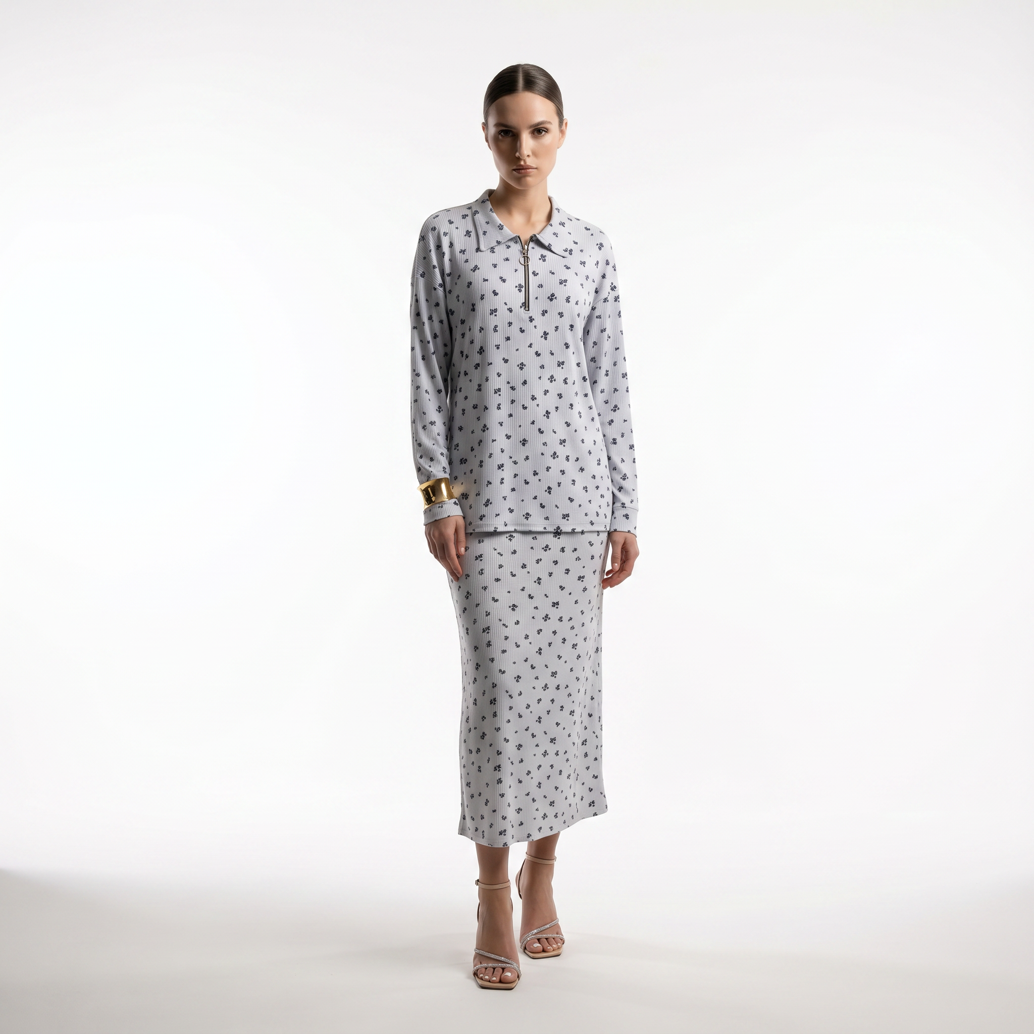 HEZAK Floral Ribbed Zip Co-ord  Set